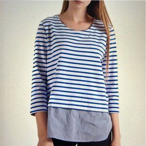Anthropologie Lili's Closet Gabbi Blue and White Striped Top Large